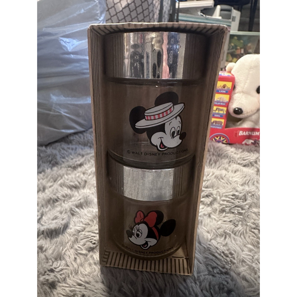 Vintage Disney Mickey & Minnie Mouse Glass Salt/pepper Set